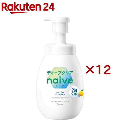 Soaps, Body Washes - ナイーブ 泡で出てくるボディソープ ディープクリア ポンプ(600ml×12セット)【ナイーブ】