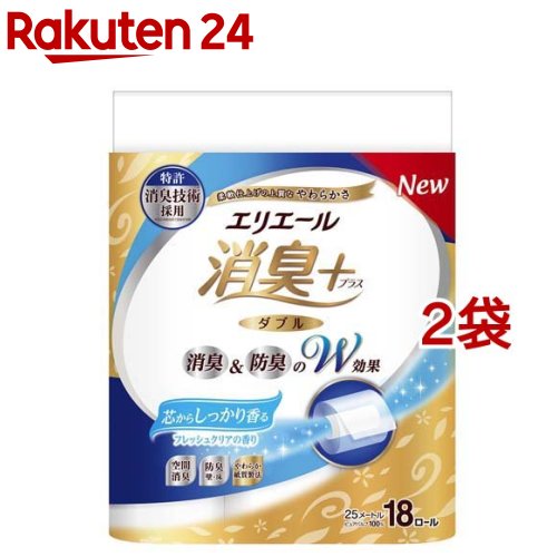 エリエール 消臭+ しっかり香る フレッシュクリアの香り ダブル(18ロール入*2袋セット)【エリエール】