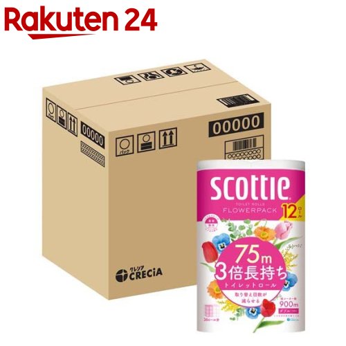 スコッティ フラワーパック 3倍長持ち トイレットペーパー ダブル(12ロール×2袋入(1個75m))【クリネックス】