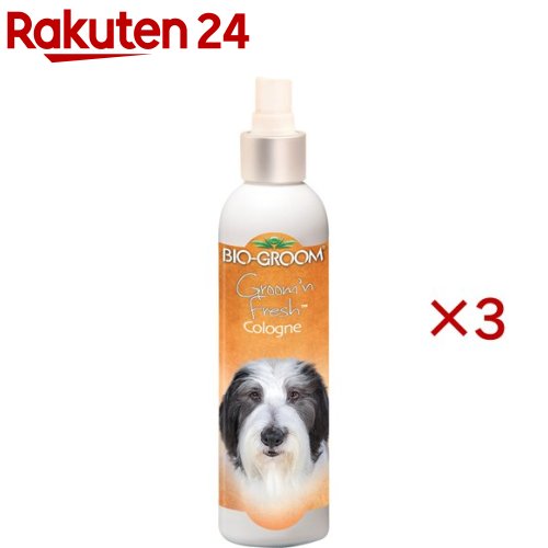 お店TOP＞ペット用品＞グルーミング・グッズ＞犬用 ソープ・シャンプー＞ドライシャンプー(犬用)＞バイオグルーム グルーミンフレッシュ コロン (236ml×3セット)【バイオグルーム グルーミンフレッシュ コロンの商品詳細】●グルーミンフレッシュシャンプーは香りの人気が高い為、専用のコロンが出来ました。●爽やかで清潔な香りのするペット用コロンです。【使用方法】・ペットから12〜20cm程度離して均等にスプレーして下さい。但し、目や傷口に直接スプレーしないようにして下さい。尚、スキントラブルのあるペットには使用しないで下さい。【成分】エチルアルコール、香料、水【原産国】アメリカ【ブランド】バイオグルーム【発売元、製造元、輸入元又は販売元】イシイこちらの商品は、ペット用の商品です。※説明文は単品の内容です。リニューアルに伴い、パッケージ・内容等予告なく変更する場合がございます。予めご了承ください。(BIO-GROOM グルームンフレッシュ)・単品JAN：4562285580777イシイ530-0044 大阪市北区東天満2-9-11-14F06-6354-3136広告文責：楽天グループ株式会社電話：050-5577-5043[ペットのサークル・雑貨など/ブランド：バイオグルーム/]
