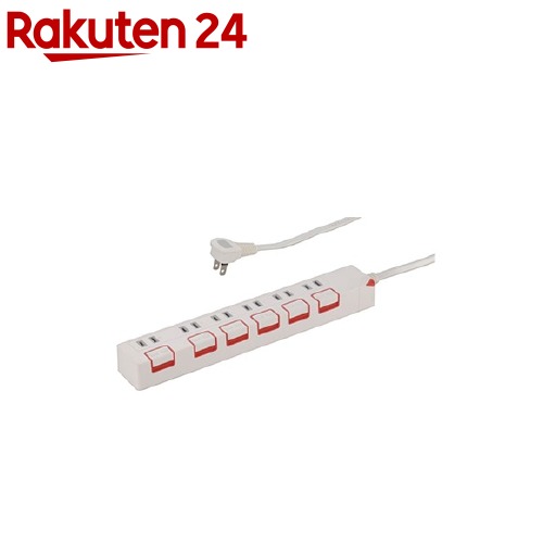 押しボタンスイッチ付き節電タップ 6個口 1.5m HS-T1179W(1コ入)
