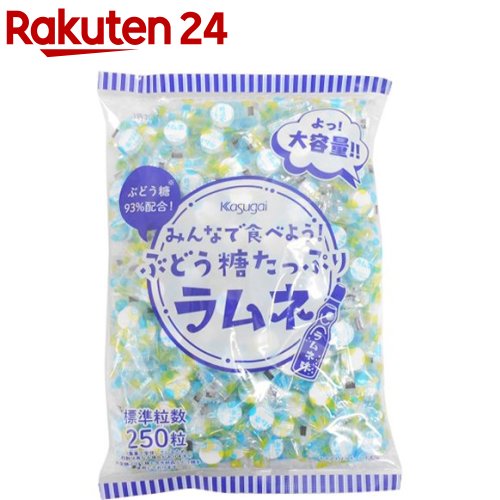 お店TOP＞フード＞お菓子＞駄菓子＞ラムネ＞春日井製菓 みんなで食べよう！ ぶどう糖たっぷりラムネ (550g)【春日井製菓 みんなで食べよう！ ぶどう糖たっぷりラムネの商品詳細】●ぶどう糖たっぷり93％配合(全糖ぶどう糖と含水結晶ぶどう糖を使用)、アレルギー物質28品目不使用、標準粒数250粒と大容量のみんなで食べられるラムネです。●会議・勉強・お出かけなど様々なシーンでぜひお役立てください。【品名・名称】ラムネ菓子【春日井製菓 みんなで食べよう！ ぶどう糖たっぷりラムネの原材料】ぶどう糖(国内製造)、でん粉／乳化剤、香料、酸味料【栄養成分】100g当りエネルギー：370kcal、たんぱく質：0g、脂質：1.0g、炭水化物：90.2g、食塩相当量：0g【保存方法】・直射日光・高温多湿をおさけください。【発売元、製造元、輸入元又は販売元】春日井製菓リニューアルに伴い、パッケージ・内容等予告なく変更する場合がございます。予めご了承ください。春日井製菓451-0062 名古屋市西区花の木1丁目3番14号052-531-3700広告文責：楽天グループ株式会社電話：050-5577-5043[お菓子]