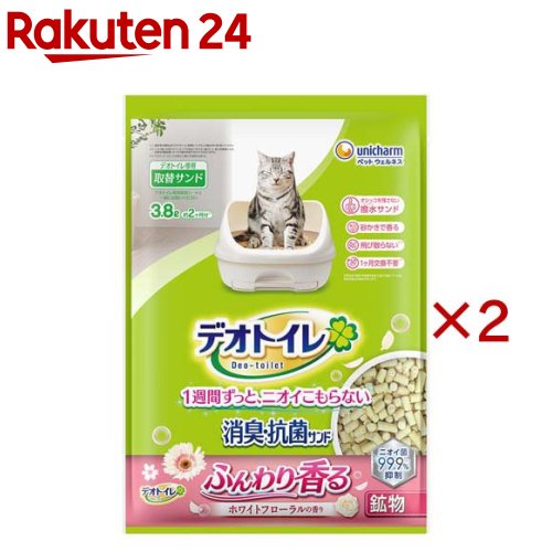 Paper - デオトイレ 消臭・抗菌サンドホワイトフローラルの香り 猫砂(3.8L×2セット)【デオトイレ取替サンド】