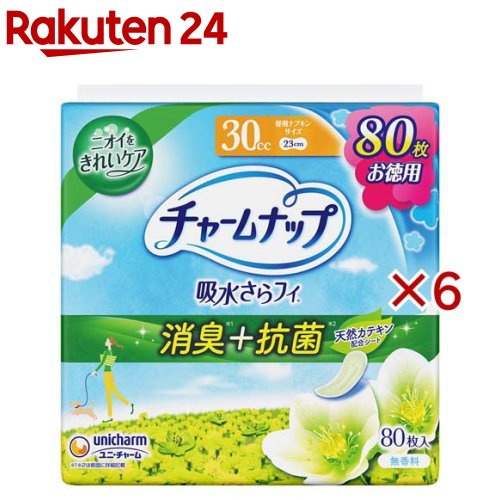 お店TOP＞日用品＞生理用品＞尿もれ用シート・パッド＞尿もれ用シート・パッド全部＞チャームナップ 消臭タイプ 30cc 尿もれパッド 23cm (80枚入×6セット)【チャームナップ 消臭タイプ 30cc 尿もれパッド 23cmの商品詳細】●消臭ポリマー配合で気になるニオイもギュッと吸引！●抗菌シート搭載で菌の繁殖を防ぎます。天然カテキン配合。●瞬間さらっと吸収体で瞬間吸収！お肌さらさら！通気性シートで快適です。【規格概要】★構成材料：表面材：ポリオレフィン・ポリエステル不織布★抗菌剤の種類：セチルピリジニウムクロリド★抗菌加工部位：ティッシュ【注意事項】・お肌に合わないときは医師に相談してください。・トイレに流さないでください。・開封後はほこりや虫などの異物が入らないよう、衛生的に保管してください。【原産国】日本【ブランド】チャームナップ軽度【発売元、製造元、輸入元又は販売元】ユニ・チャーム※説明文は単品の内容です。商品に関するお電話でのお問合せは、下記までお願いいたします。受付時間9：30-17：00(月-金曜日、祝日除く)ベビー用品：0120-192-862生理用品：0120-423-001軽失禁・介護用品(ライフリー)：0120-041-062生活用品(化粧パフ・一般ウェットティッシュ・お掃除用品など)：0120-573-001衛生用品(マスク)：0120-011-529ペットケア用品：0120-810-539リニューアルに伴い、パッケージ・内容等予告なく変更する場合がございます。予めご了承ください。・単品JAN：4903111518234ユニ・チャーム東京都港区三田3-5-19住友不動産三田ガーデンタワー広告文責：楽天グループ株式会社電話：050-5577-5043[衛生用品/ブランド：チャームナップ軽度/]