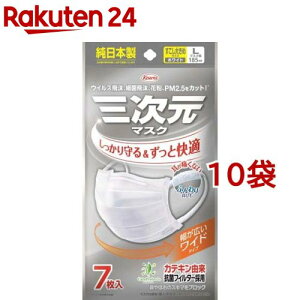 三次元マスク すこし大きめ Lサイズ ホワイト(7枚入*10袋セット)【三次元マスク】