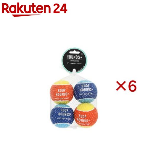 お店TOP＞ペット用品＞犬用品(グッズ)＞犬用おもちゃ・玩具(犬・遊)＞ボール(犬用)＞ループハウンズ+ テニスボール (4個入×6セット)【ループハウンズ+ テニスボールの商品詳細】●シンプルだけど飽きない、王道の楽しいをぎゅっと詰め込んだボールおもちゃ。●ビビッドなオレンジとブルーのカラーが目を引く、音が鳴る犬用テニスボールです。●標準的なテニスボールサイズで、小型犬から大型犬まで幅広く遊ばせることができます。●軽くて投げやすく、ワンコがくわえて走るだけでテンションMAX。●弾む、転がる、追いかける。●噛みやすいフェルト素材でワンコのストレス発散に！●お散歩・お庭・室内どこでも遊べるおもちゃです。【セット詳細】4個セット(オレンジ色×2個、青色×2個)【規格概要】★材質：ゴム、ポリエステル★サイズ：直径6.5cm、61g／1個あたり【注意事項】・本製品は犬用おもちゃです。本来の用途以外には使用しないでください。・本製品は丈夫な素材を使用していますが、ワンちゃんの性格や遊び方等によってすぐに破損することがあります。・誤飲やいたずらを防ぐため飼い主様の目の届く場所で使用し、壊れかけた場合は直ちに使用を中止し新しいものに交換してください。・飲み込んでも害のない素材を使用していますが、万一誤飲した時は獣医師に相談してください。・おもちゃを投げて遊ぶときは、周囲の安全を十分に確認してください。・幼児やペットの手の届かない場所に保管してください。【原産国】日本【発売元、製造元、輸入元又は販売元】ルークランこちらの商品は、ペット用の商品です。※説明文は単品の内容です。リニューアルに伴い、パッケージ・内容等予告なく変更する場合がございます。予めご了承ください。・単品JAN：4582719389158ルークラン千葉市緑区あすみが丘2-1-4 花澤ビル3F043-205-1024広告文責：楽天グループ株式会社電話：050-5577-5043[犬用品]