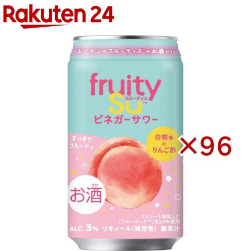 お店TOP＞水・飲料＞お酒＞混成酒＞リキュール＞フルーティス ビネガーサワー 白桃味 ケース (24本入×4セット(1本350ml))【フルーティス ビネガーサワー 白桃味 ケースの商品詳細】●りんご酢と果物のバランスを大切にし、後味が澄んだすっきりとした味わいに仕上げています。●アルコール：3％【品名・名称】リキュール(発泡性)【フルーティス ビネガーサワー 白桃味 ケースの原材料】りんご酢入り清涼飲料水(ももを含む)、ウオッカ(国内製造)、果糖ぶどう糖液糖／炭酸、酸味料、香料、甘味料(スクラロース)、トマト色素【栄養成分】100ml当たりエネルギー：34kcal、たんぱく質：0g、脂質：0g、炭水化物：3.7g、食塩相当量：0.04g【アレルギー物質】もも、りんご【保存方法】缶が破損するおそれがあります。衝撃・凍結をさけ、直射日光のあたる車内や高温のところに長く置かないでください。【注意事項】・飲酒は20歳になってから。・妊娠中や授乳期の飲酒はひかえましょう。・お酒は適量を。【原産国】日本【発売元、製造元、輸入元又は販売元】三菱食品20歳未満の方は、お酒をお買い上げいただけません。お酒は20歳になってから。※説明文は単品の内容です。リニューアルに伴い、パッケージ・内容等予告なく変更する場合がございます。予めご了承ください。・単品JAN：4962840968901三菱食品112-8778 東京都文京区小石川1-1-1 文京ガーデン ゲートタワー0120-561-789広告文責：楽天グループ株式会社電話：050-5577-5043[アルコール飲料]