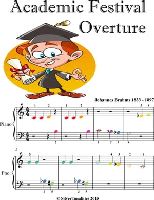 Academic Festival Overture Beginner Piano Sheet Music with Colored Notes