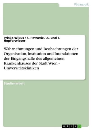 Wahrnehmungen und Beobachtungen der Organisation, Institution und Interaktionen der Eingangshalle des allgemeinen Krankenhauses der Stadt Wien - Universit?tskliniken Universit?tskliniken