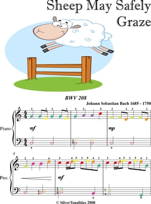 Sheep May Safely Graze BWV 208 Easy Piano Sheet Music with Colored NotesŻҽҡ[ Johann Sebastian Bach ]