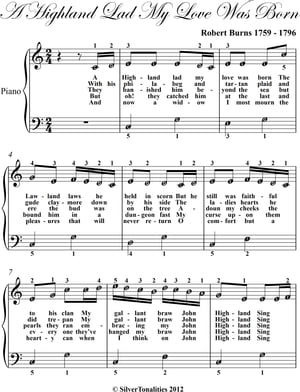 A Highland Lad My Love Was Born Easy Piano Sheet Music