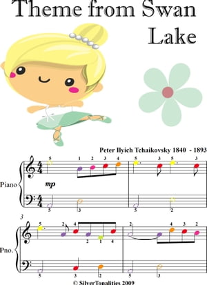 Theme from Swan Lake Easiest Piano Sheet Music with Colored Notation