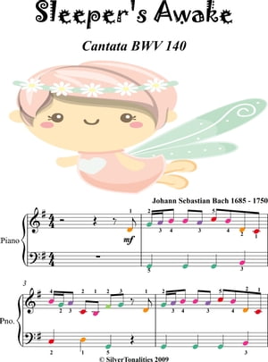 Sleeper's Awake BWV 140 Easy Piano Sheet Music with Colored NotesŻҽҡ[ Johann Sebastian Bach ]