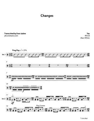 Yes - Changes: Drum Sheet Music