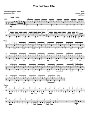 Rush - You Bet Your Life: Drum Sheet Music