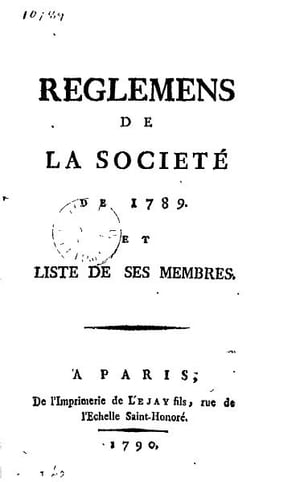 Règlements de la Société de 1789 et liste de ses membres