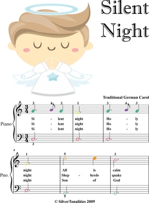 Silent Night Easist Piano Sheet Music with Colored Notes