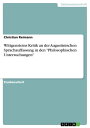 Wittgensteins Kritik an der Augustinischen Sprachauffassung in den 'Philosophischen Untersuchungen'