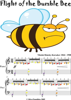 Flight of the Bumble Bee Easy Piano Sheet with Colored Notes