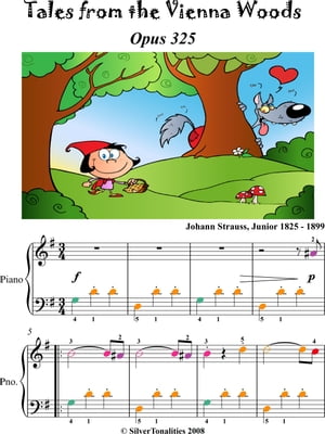 Tales from the Vienna Woods Easy Piano Sheet Music with Colored Notation