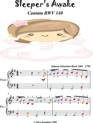 Sleepers Awake Cantata BWV 140 Easy Piano Sheet Music with Colored NotesŻҽҡ[ Johann Sebastian Bach ]