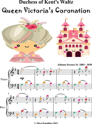 Duchess of Kent's Waltz Queen Victoria's Coronation Easy Piano Sheet Music with Colored Notes