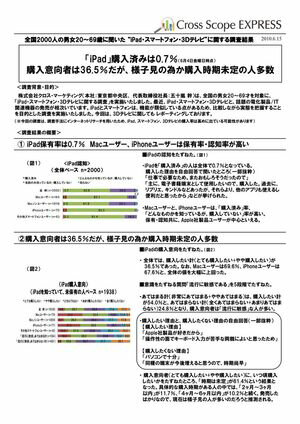 iPad・スマートフォン・3Ｄテレビに関する調査結果