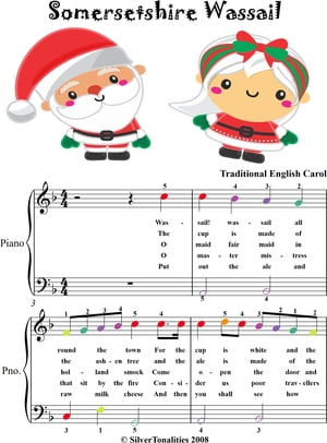 Somersetshire Wassail Easy Piano Sheet Music with Colored Notes