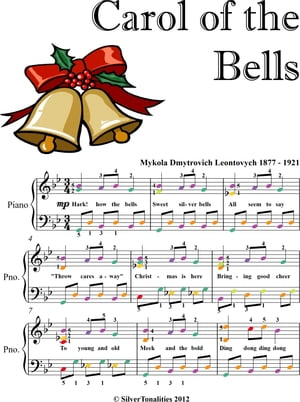 Carol of the Bells Elementary Piano Sheet Music with Colored Notes