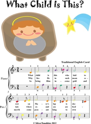What Child Is This Easy Elementary Piano Sheet Music with Colored Notes
