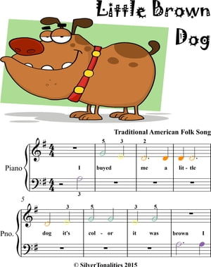 Little Brown Dog Beginner Piano Sheet Music with Colored Notes