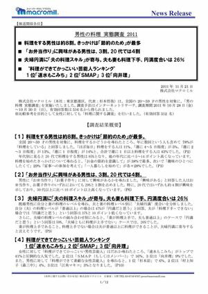 男性の料理実態調査2011