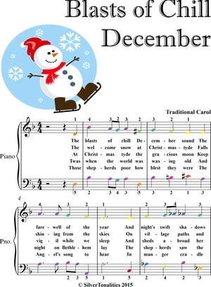 Blast of Chill December Easy Piano Sheet Music with Colored Notation