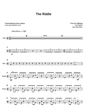 Five for Fighting - The Riddle: Drum Sheet Music