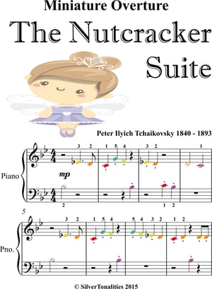 Miniature Overture the Nutcracker Suite Beginner Piano Sheet Music with Colored Notation