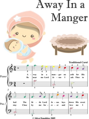 Away In a Manger Easiest Piano Sheet Music with Colored Notes