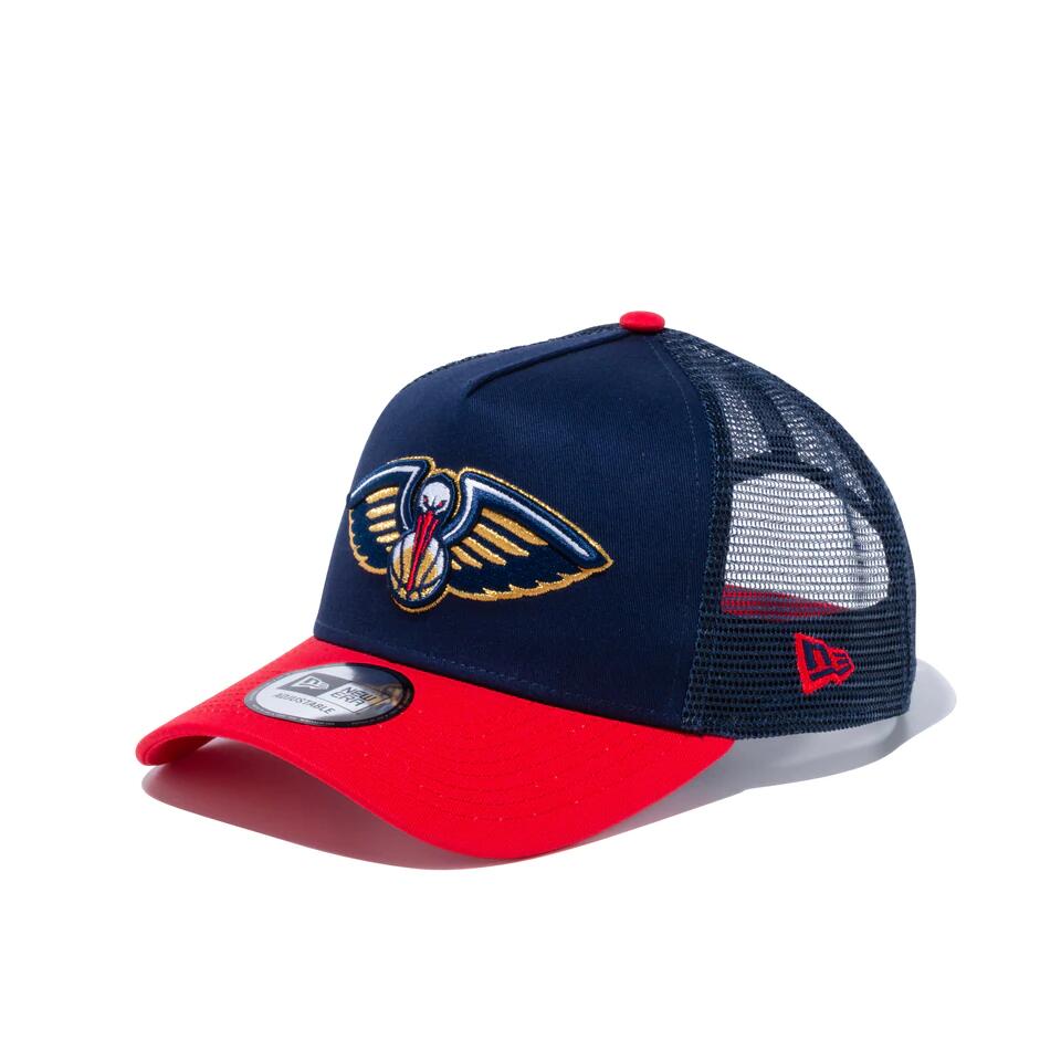 ニューエラ メッシュ キャップ NEW ERA NBA ニューオリンズ ペリカンズ ネイビー× チームカラー 9FORTY A-Frame トラッカー /帽子 New Orleans Pelicans