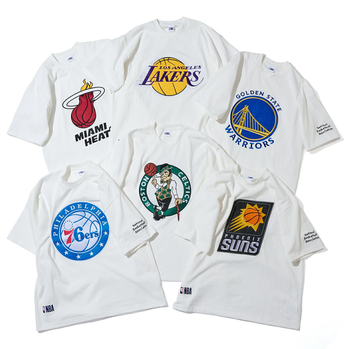 NBA ビッグロゴ ワッペン Tシャツ 刺繍 ルーズフィット/ NBA BIG TEAM LOGO-PATCH EMB T-SHIRTS / ヒート シクサーズ セルティックス サンズ レイカーズ ウォリアーズ / HEAT 76ERS CELTICS SUNS LAKERS WARRIORS 【TIMESALE】