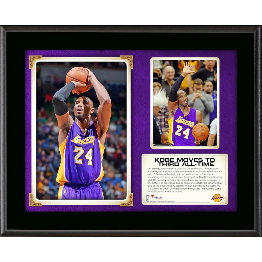 コービー・ブライアント 10.5x13インチ "Third All-Time Scoring" フレーム入りフォトポスター ロサンゼルス・レイカーズ / Kobe Bryant Los Angeles Lakers Third All-Time Scoring 10.5'' x 13'' Sublimated Plaque