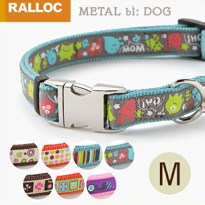 犬 首輪 かわいい 金属バックル使用 テープ素材 中型犬用 名前入れ可ペット用品 送料無料ギフト包装可ラロック メタルビードッグカラー Mサイズ