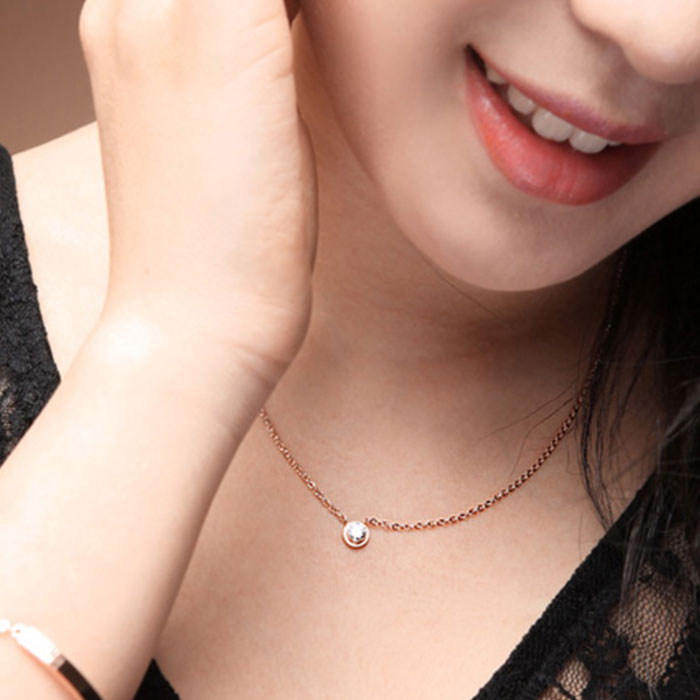 訳あり ワンストーンス ネックレス 一粒ストーン ネックレス・ペンダント 【ローズゴールド】【シルバー】丸いフォルムの愛らしい クリスマス プレゼント