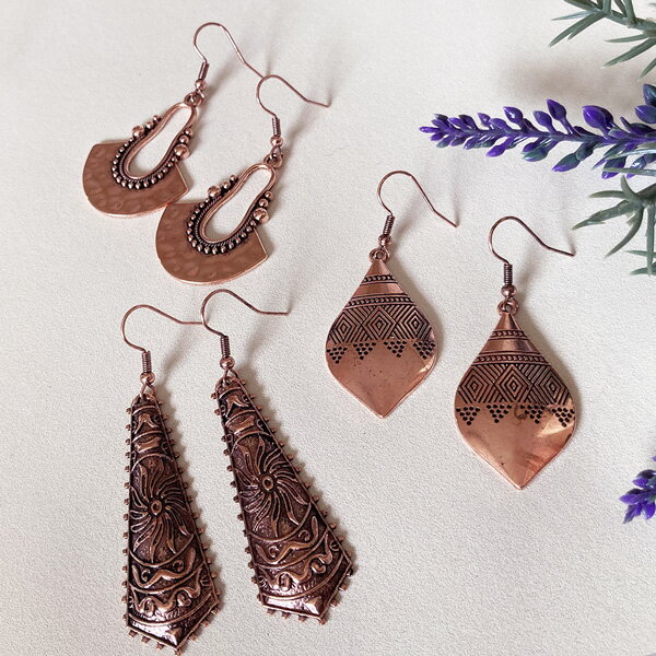エスニック ポリネシアン ピアス ピンクゴールド ブロンズ 3個セット ボヘミアン アンティーク ネイティブ ナチュラル ゆうパケット送料無料
