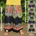 どんなトップスもエスニックに変身!カラフルな曼荼羅プリントのレーヨンラップパンツ ヒラヒラと動きのあるデザインで大人のエスニックスタイルに最適 アジアン リゾート