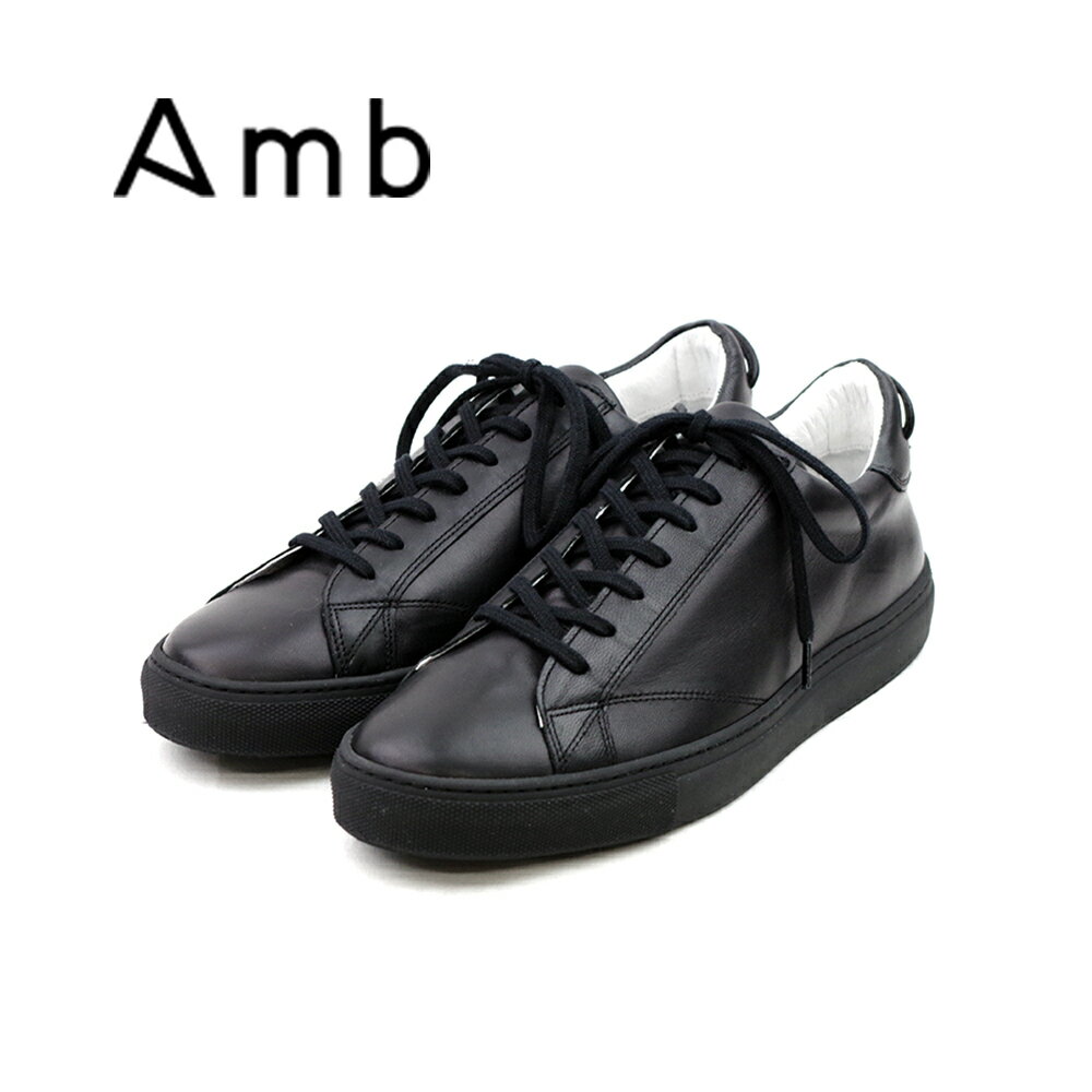 エーエムビー レザースニーカー レディース 【AMB エーエムビー】(9838L kips) レザー ローカットスニーカー(9838L kips) ブラック×ブラック レディースシューズ 革靴 紳士靴
