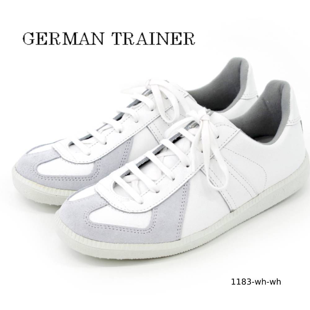 【再入荷】ジャーマントレーナー メンズ ホワイト GERMAN TRAINER ローカット レザースニーカー ハンドメイドスニーカー (1183) ホワイト×ホワイト オリジナルモデル