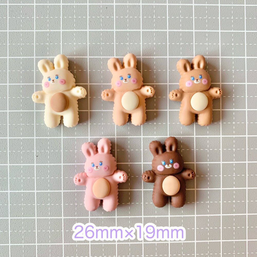 【1~6個】 ぱちくりおめめのうさぎさん デコパーツ 【全6色】 26×19mm 樹脂パーツ ...