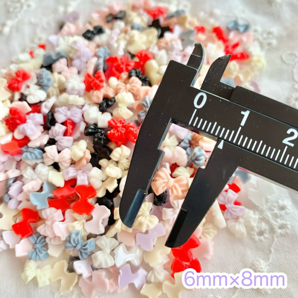【10個】 ミニミニ結びリボン デコパーツ 【全10色】6mm×8mm プラパーツ カボション チャーム DIYパーツ デコレーション ハンドメイド アクセサリー ガーリー 姫 ネイルパーツ