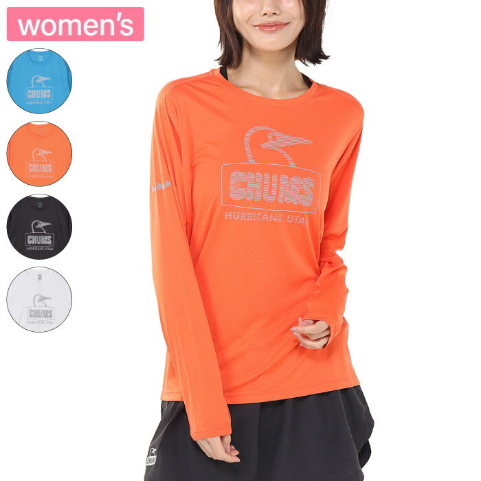 【CHUMSランニングシリーズ】吸汗速乾機能とUVカット機能を持ち、快適にランニングを楽しめるロングスリーブTシャツ 〈デザイン〉 定番のブービーフェイスロゴを疾走感のあるデザインにアレンジし、リフレクタープリントで表現したロングスリーブT...