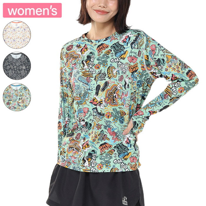 CHUMS チャムス ランニングパターンドロングスリーブTシャツ レディース ランニングTシャツ 長袖 ドライ加工 UVカット 吸水速乾 CH11-2646