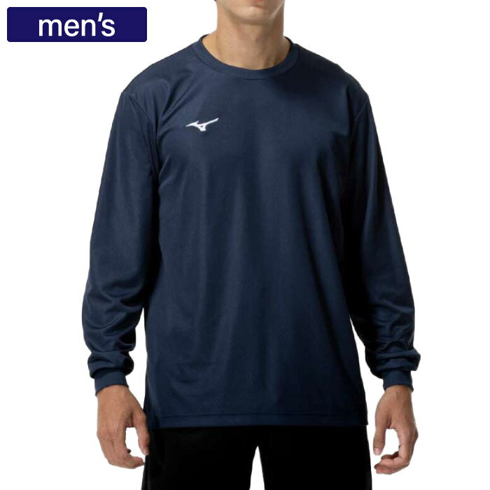 Mizuno ミズノ 長袖シャツ ナビドライTシャツ(長袖/丸首) メンズ ネイビーx白 32MAC195